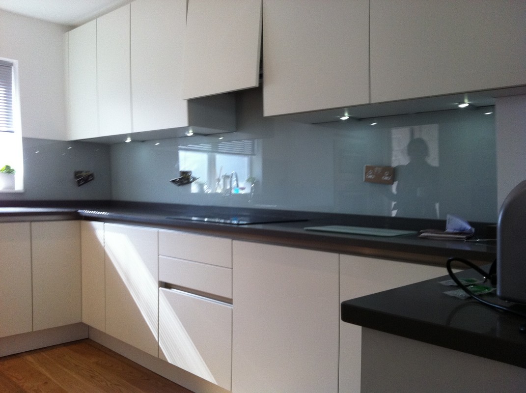 Grey glass kitchen splashback with LED lighting in Oxford